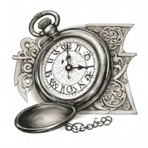 pocket watch and date of birth 02/13/2008 tattoo design idea