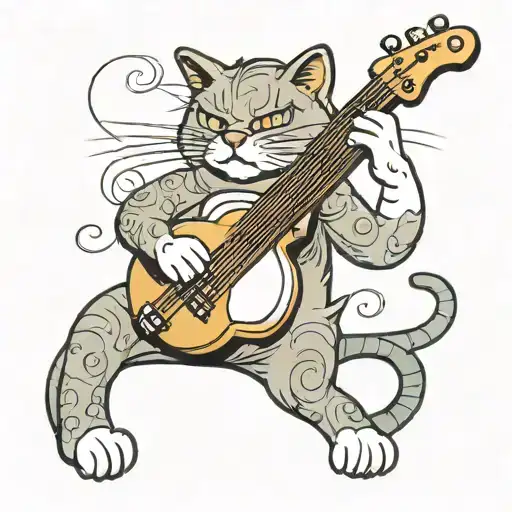 1930's cartoon cat playing a bass guitar tattoo design idea