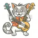 1930's cartoon cat playing a bass guitar tattoo design idea