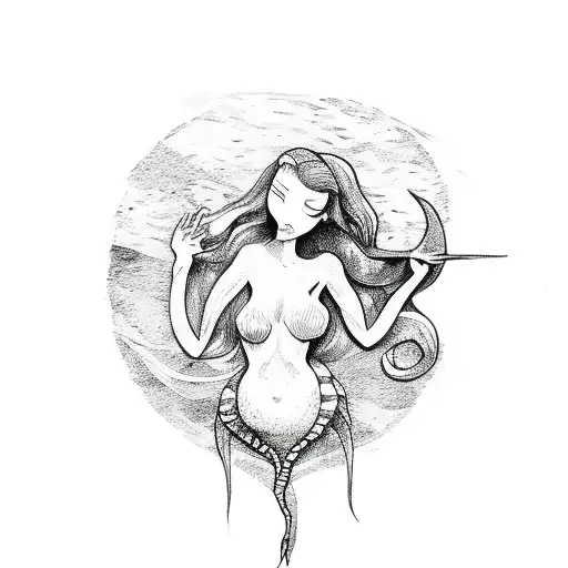 Van Gogh Style Mermaid Minimalist tattoo design idea