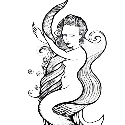 Van Gogh Mermaid Minimalist tattoo design idea
