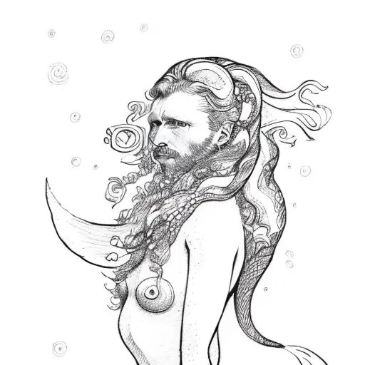 Van Gogh Mermaid Minimalist tattoo design idea