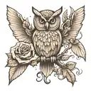 Generate a tattoo design with these features: owl, fairy, anchor, lighthouse, butterfly, cross with thorns  tattoo design idea