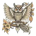 Generate a tattoo design with these features: owl, fairy, anchor, lighthouse, butterfly, cross with thorns  tattoo design idea