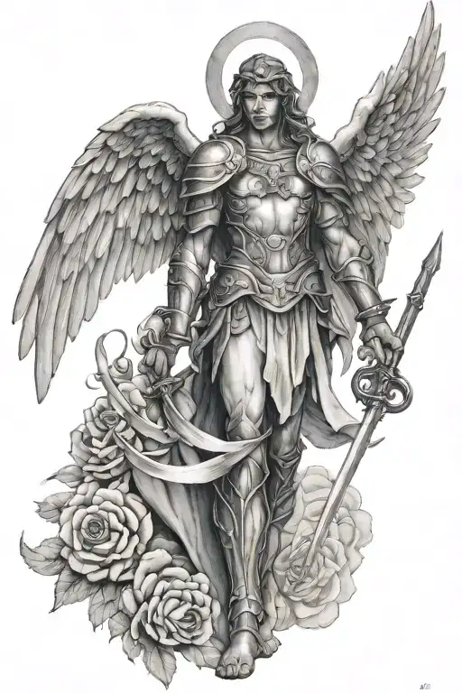 Meaningful warrior angel tattoo design idea