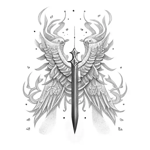Sword that transitions into a golden finch tattoo design idea