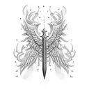 Sword that transitions into a golden finch tattoo design idea