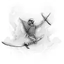 Sword that transitions into a golden finch tattoo design idea