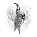Sword that transitions into a golden finch tattoo design idea