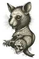 dead possum with "Si omnia deficiunt, ludere mortuum" in scroll tattoo design idea