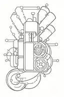 Large rolls royce logo surrounded by atoms and bombs  tattoo design idea