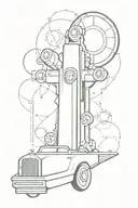 Large rolls royce logo surrounded by atoms and bombs  tattoo design idea