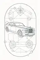Stripped down automobile, Large rolls royce logo and an atom design tattoo design idea