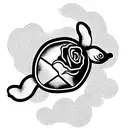 turtle with a rose in its mouth and halo and angel wings laying in the clouds tattoo design idea