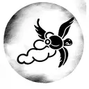 turtle with a rose in its mouth and halo and angel wings laying in the clouds tattoo design idea