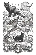 mountains, cats playing, dnd dice rolling tattoo design idea