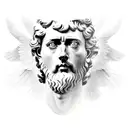 Marcus Aurelius half face with icarus falling down and baby angel and Marcus Aurelius quote  tattoo design idea