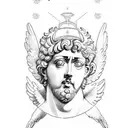 Marcus Aurelius half face with icarus falling down and baby angel and Marcus Aurelius quote  tattoo design idea