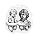 Marcus Aurelius half face with icarus falling down and baby angel and Marcus Aurelius quote  tattoo design idea