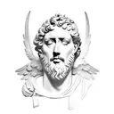 Marcus Aurelius half face with icarus falling down and baby angel and Marcus Aurelius quote  tattoo design idea
