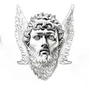 Marcus Aurelius half face with icarus falling down and baby angel and Marcus Aurelius quote  tattoo design idea