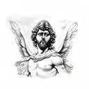 Marcus Aurelius half face with icarus falling down and baby angel and Marcus Aurelius quote  tattoo design idea