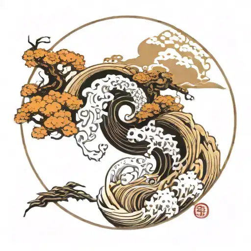 The white yin-yang tattoo symbolizes the solid and loyal figure of the waves, while the black symbolizes the wise mountains. tattoo design idea