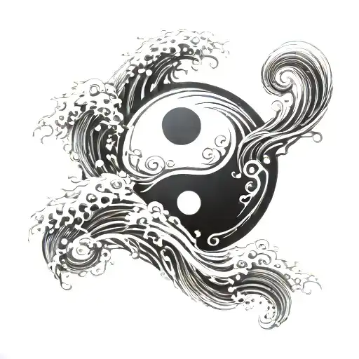 The white yin-yang symbolizes the solid and loyal figure of the waves, while the black represents the wise and generous mountains. tattoo design idea