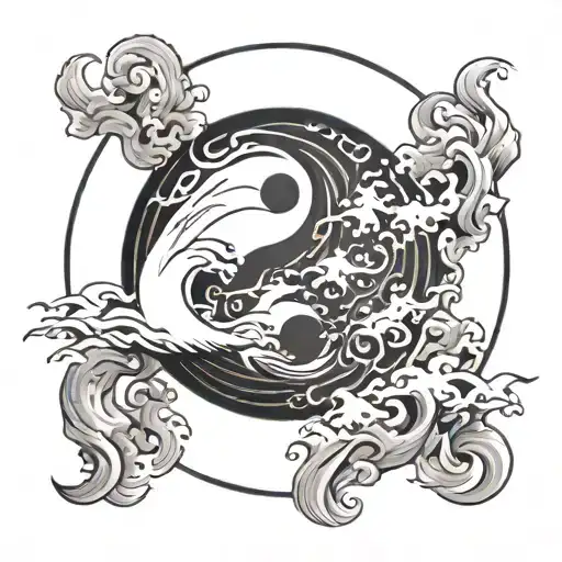 The white yin-yang symbolizes the figure of waves that are solid and loyal and black the mountains that are wise and generous tattoo design idea