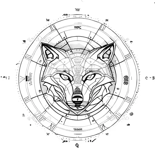 Segma wolf compass map tattoo design idea