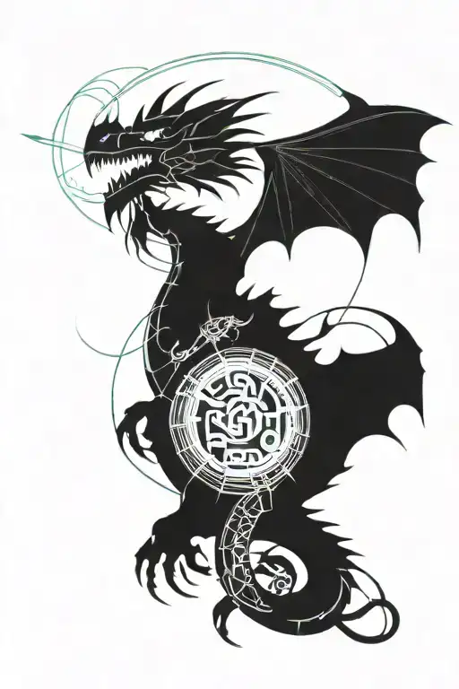 a dragon with a lighting storm and the moon peeking out tattoo design idea