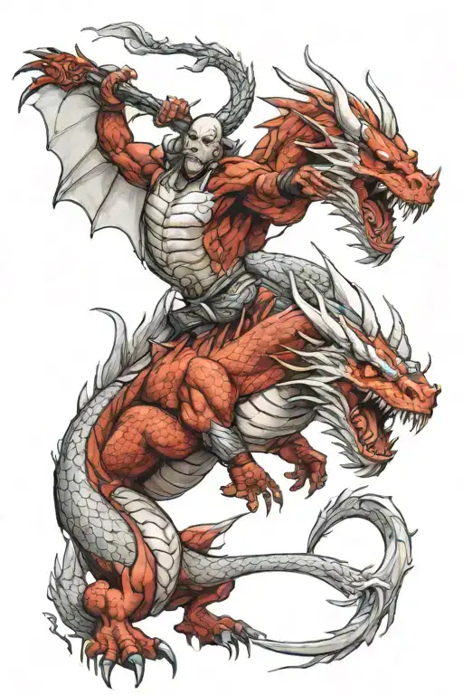 Stunning realistic dragon fighting with Kratos. tattoo design idea