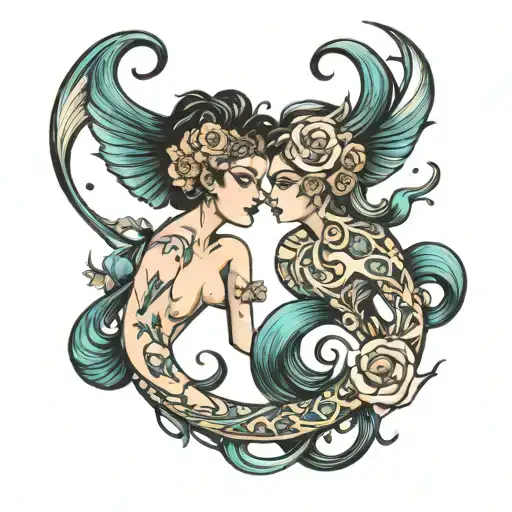 gemini and pisces zodiac sign tattoo design idea