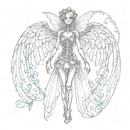 skeleton fairy wings tattoo design idea