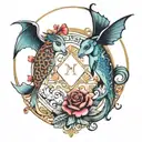 gemini and pisces zodiac sign tattoo design idea