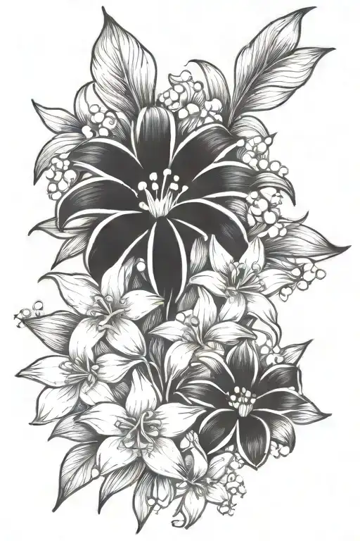 lily of the valley with daisy and daffodils  tattoo design idea