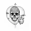 skull with anatomical heart tattoo design idea