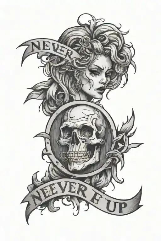 never give up attitude tattoo design idea