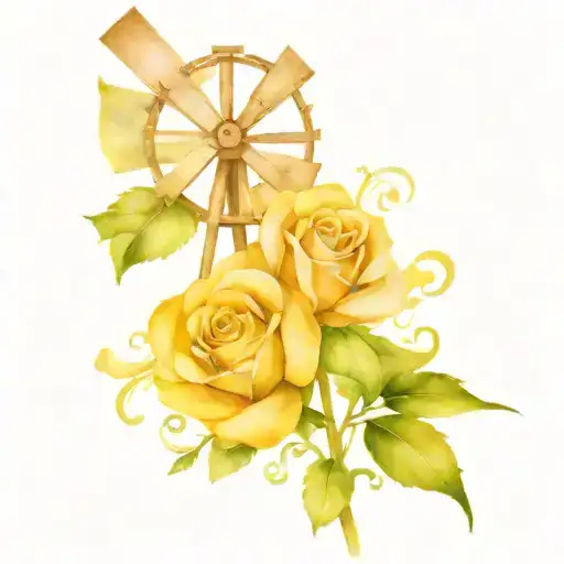 windmill dutch style roses intertwined tattoo design idea