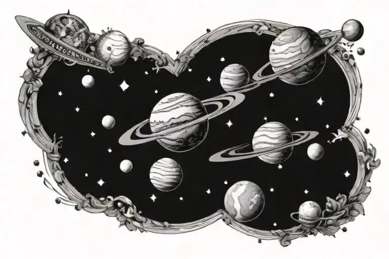  a tattoo idea of a cosmic theme like planets aligning along with the phrase everything happens for a reason tattoo design idea