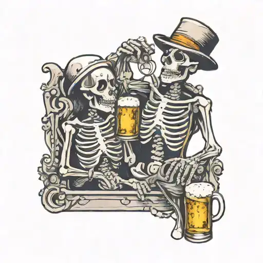 skeletons drinking beer can with written BEER tattoo design idea