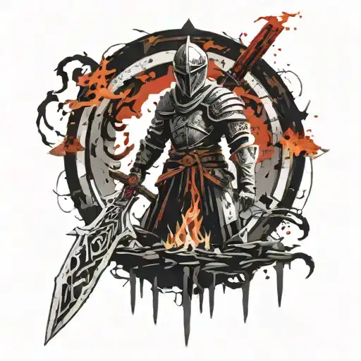dark souls bonfire with Zelda master sword piercing it  tattoo design idea