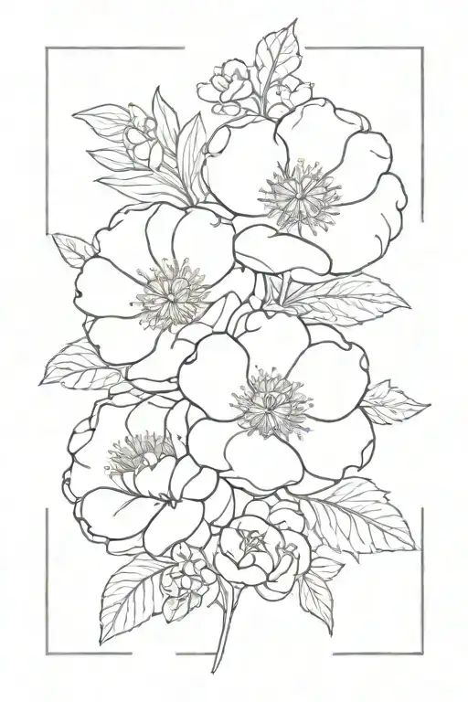 Bouquet of buttercup, zinnia, peony, and marigold flower tattoo design idea