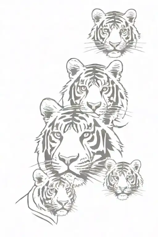 tiger and cubs face only tattoo design idea