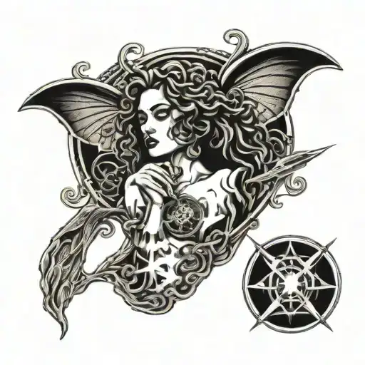 A Led Zeppelin inspired tattoo incorporating a devil woman tattoo design idea