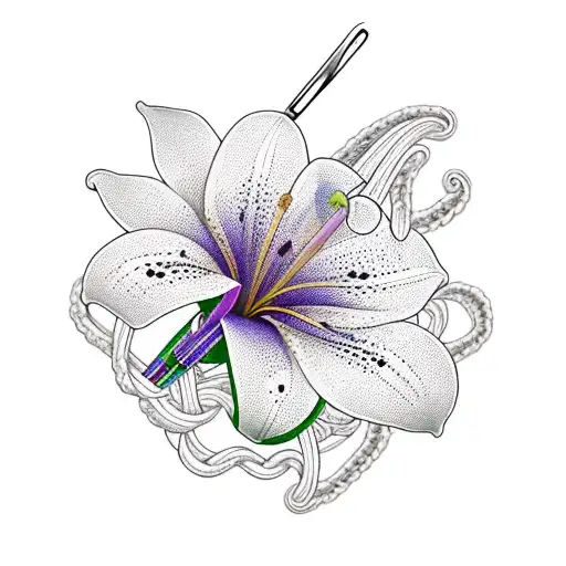 Realistic linear drawing lily flower Royalty Free Vector