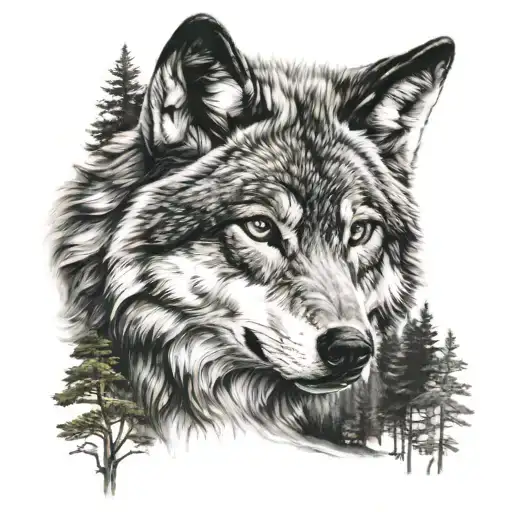 North Carolina wolf forest  tattoo design idea
