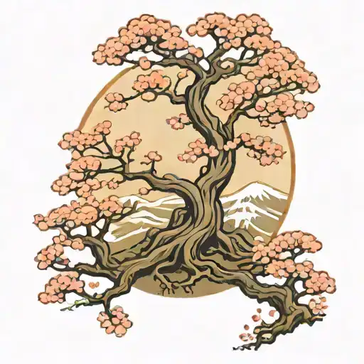 tree of life japanese sakura with samurai tattoo design idea