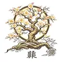 tree of life japanese sakura with samurai tattoo design idea