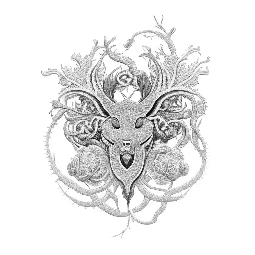A collection of diverse cultural symbols intertwined with intricate botanical elements, representing the beauty of different cultures and nature tattoo design idea